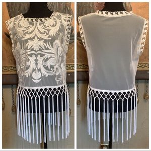Embroidered top with fringes by Bebe